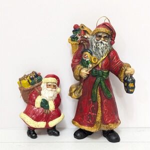Vintage Old World Santa Claus Hard Plastic Hollow Blow Mold Ornaments (Lot of 2)